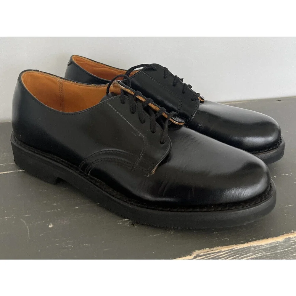 Herman Bootmakers Black Work Shoes Lace Up Neoprene Cushion MENS Size 8D EUC - Picture 1 of 12